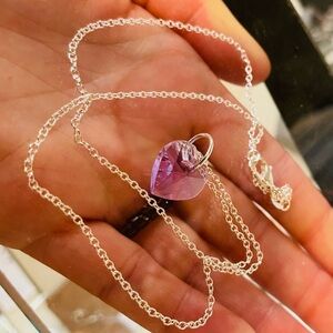 Glass Crystal Heart Necklace-Purple